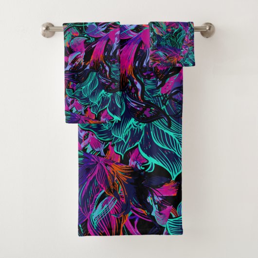 Purple Flowers - Abstrakte Art Blume Badetücher Badhandtuch Set (Insitu)