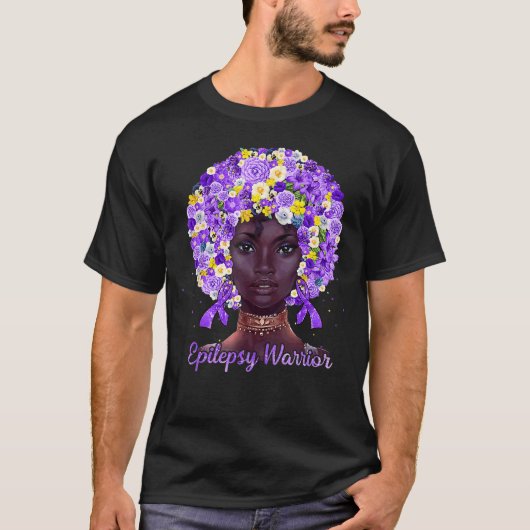 Purple Flowers Afro Hair Black Woman Epilepsy Warr T-Shirt (Vorderseite)