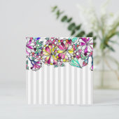 Purple flowers and grey stripes dankeskarte (Stehend Vorderseite)