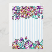 Purple flowers and light blue stripes dankeskarte (Vorne/Hinten)