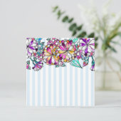 Purple flowers and light blue stripes dankeskarte (Stehend Vorderseite)