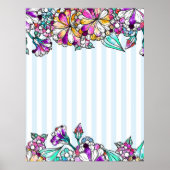 Purple flowers and light blue stripes poster (Vorne)