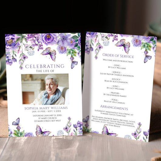 Purple Flowers Beerdigungsorden Programm