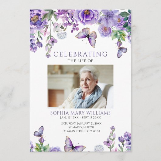 Purple Flowers Beerdigungsorden Programm (Vorderseite)