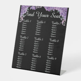 Purple Flowers Black Find Your Seat Wedding Seatin Sockelschild