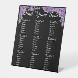 Purple Flowers Black Find Your Seat Wedding Sockelschild