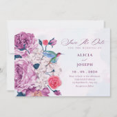 Purple flowers bloom wedding save the date (Vorderseite)