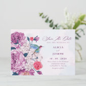Purple flowers bloom wedding save the date (Stehend Vorderseite)