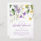 Purple Flowers Brautparty Einladung (Vorne/Hinten)