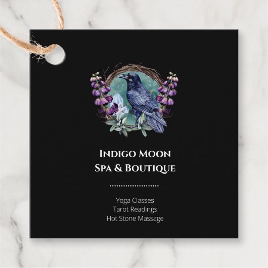 Purple Flowers Celestial Raven Crystals Wreath Geschenkanhänger (Vorderseite)