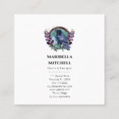 Purple Flowers Celestial Raven Crystals Wreath Quadratische Visitenkarte (Rückseite)