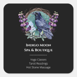 Purple Flowers Celestial Raven Crystals Wreath Quadratischer Aufkleber