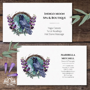 Purple Flowers Celestial Raven Crystals Wreath Visitenkarte