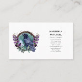 Purple Flowers Celestial Raven Crystals Wreath Visitenkarte (Rückseite)