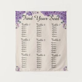 Purple Flowers Cream Find Your Seat Wedding Seatin Wandteppich