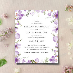 Purple Flowers Einfache Hochzeitseinladung