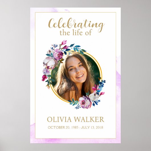 Purple Flowers Foto Beerdigung Memorial Sign Poster (Vorne)