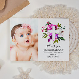 Purple Flowers Foto Taufe Danke Karte