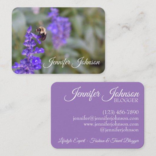 Purple Flowers Garden Nature Bee Bumblebee Foto Visitenkarte (Vorne/Hinten)