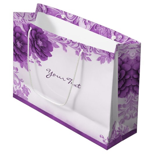 Purple Flowers Geblüht Geschenktasche Große Geschenktüte (Vorderseite Schrägansicht)