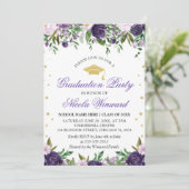 Purple Flowers Girl Graduation Party Einladung (Stehend Vorderseite)