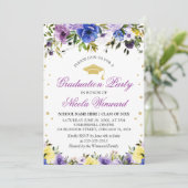 Purple Flowers Girl Graduation Party Einladung (Stehend Vorderseite)