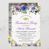 Purple Flowers Girl Graduation Party Einladung (Vorne/Hinten)