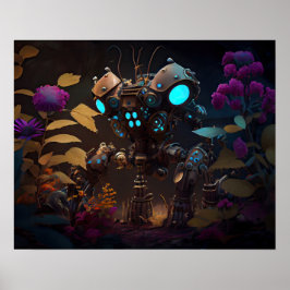 Purple Flowers & Glows Robot Poster