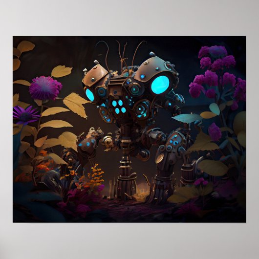Purple Flowers & Glows Robot Poster (Vorne)