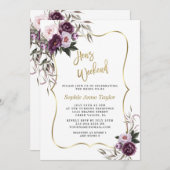 Purple Flowers Gold Hens Bachelorette Wochenende Einladung (Vorne/Hinten)