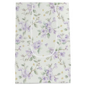 Purple Flowers Gold Stars Moons Baby Shower Mittlere Geschenktüte (Rückseite)