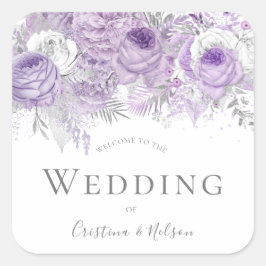 Purple Flowers - Hochzeit Herzlich willkommen Quadratischer Aufkleber