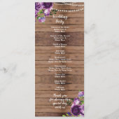 Purple Flowers Hochzeitsprogramm Holz Rustikale Bl Programm (Rückseite)