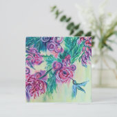 Purple Flowers & Hummingbird Feiertagskarte (Stehend Vorderseite)