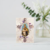Purple Flowers Jungfrau Mary Funerary Prayer Card Platzkarte (Stehend Vorderseite)