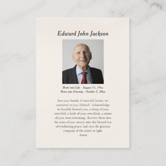 Purple Flowers Jungfrau Mary Funerary Prayer Card Platzkarte (Rückseite)