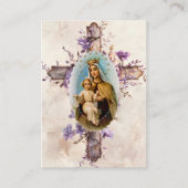 Purple Flowers Jungfrau Mary Funerary Prayer Card Platzkarte (Vorderseite)