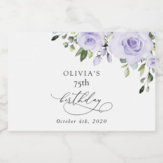 Purple Flowers, Lilac Flowers, Boho, Birthday Schaumweinetikett (Einzelnes Label)