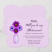 Purple Flowers Mason Jar Bridesmaid Card Einladung (Vorne/Hinten)