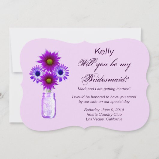Purple Flowers Mason Jar Bridesmaid Card Einladung (Vorderseite)
