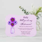 Purple Flowers Mason Jar Bridesmaid Card Einladung (Stehend Vorderseite)