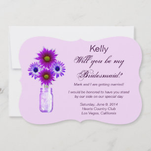 Purple Flowers Mason Jar Bridesmaid Card Einladung