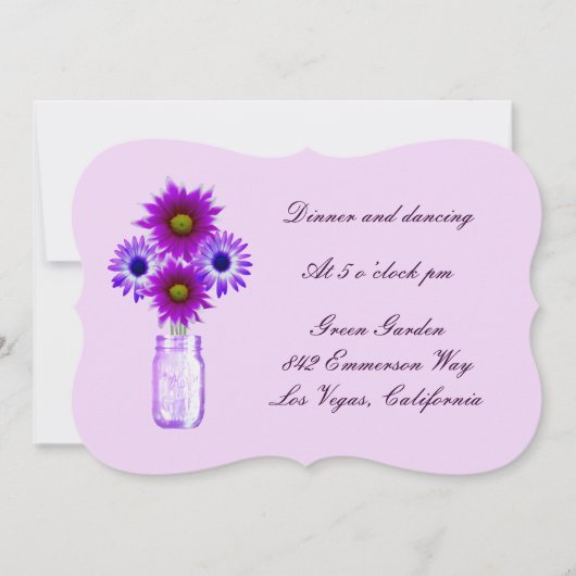 Purple Flowers Mason Jar Empfang Card Einladung (Vorderseite)