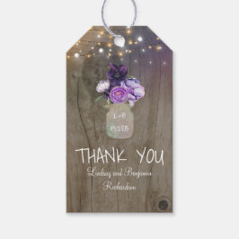 Purple Flowers Mason Jar Rustic Wood Geschenkanhänger