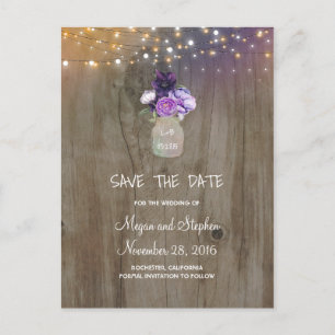 Purple Flowers Mason Jar Rustikal Save the Date Ankündigungspostkarte