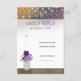 Purple Flowers Mason Jar Wedding RSVP Karte