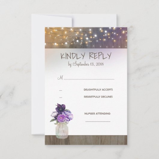 Purple Flowers Mason Jar Wedding RSVP Karte (Vorderseite)