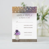 Purple Flowers Mason Jar Wedding RSVP Karte (Stehend Vorderseite)