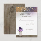 Purple Flowers Mason Jar Wedding RSVP Karte (Vorne/Hinten)