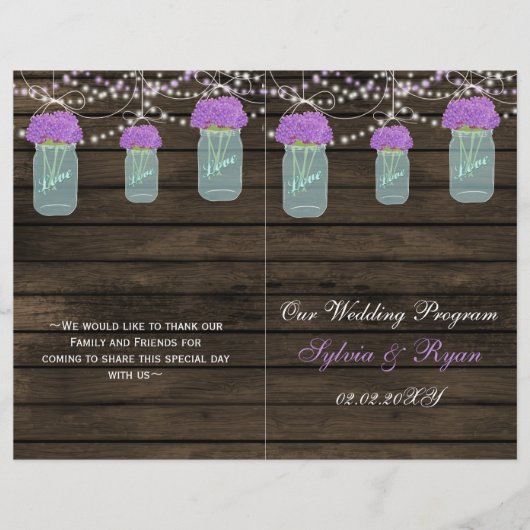 Purple Flowers Mason Jars Barn Wood Wedding (Vorderseite)